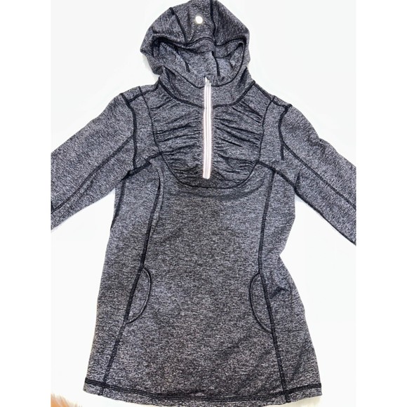 Lululemon Hoodie Women 4 Heathered Blk Run Resolution 1/4 Zip Ruched Running Top - Picture 3 of 9